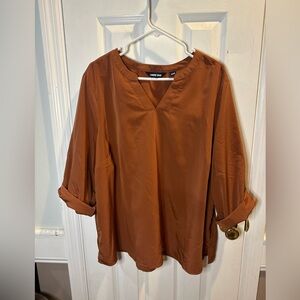 Lands’ End Women’s Cinnamon‎ Brown Blouse Roll Tab Sleeves 22W